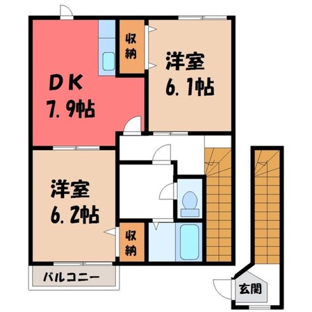 宇都宮駅 徒歩43分 2階の物件間取画像